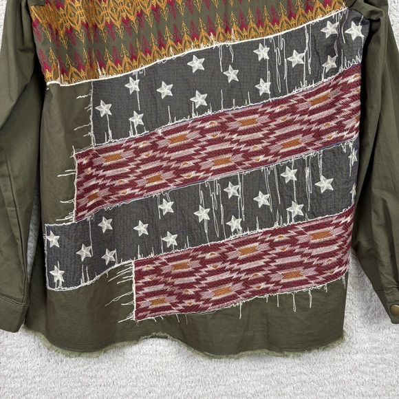 Savanna‎ Jane Jacket Womens Med Green Americana Star Embroidered Patchwork Shirt - Picture 7 of 10